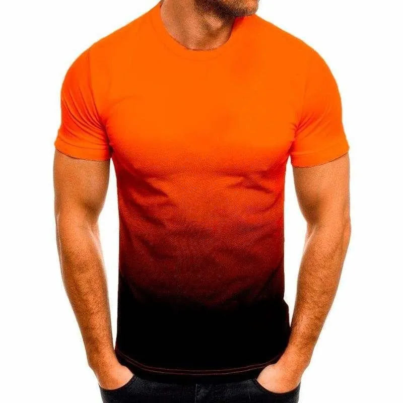 Men's Summer Gradient Series 3D Printed T-shirt: Thin, Loose Fit, Short Sleeve, Fashionable Round Collar, Oversized Leisure Top.