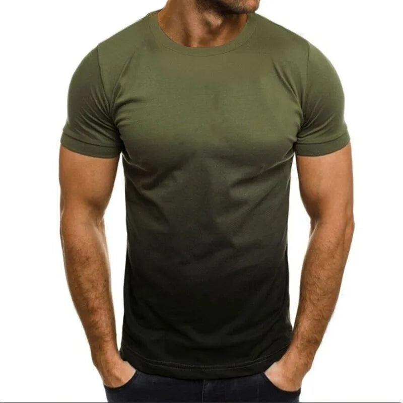 Men's Summer Gradient Series 3D Printed T-shirt: Thin, Loose Fit, Short Sleeve, Fashionable Round Collar, Oversized Leisure Top.