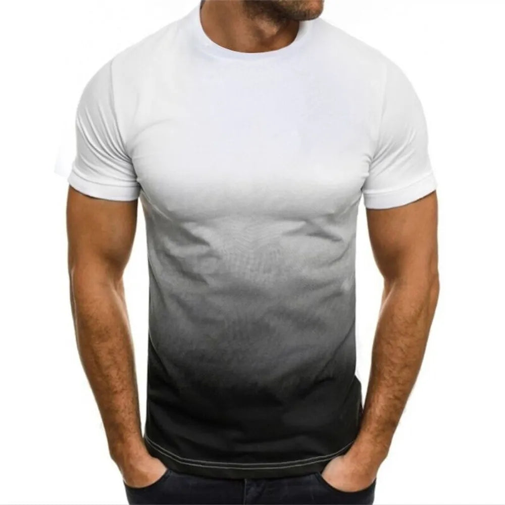 Men's Summer Gradient Series 3D Printed T-shirt: Thin, Loose Fit, Short Sleeve, Fashionable Round Collar, Oversized Leisure Top.