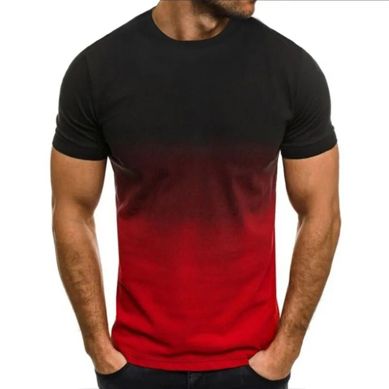 Men's Summer Gradient Series 3D Printed T-shirt: Thin, Loose Fit, Short Sleeve, Fashionable Round Collar, Oversized Leisure Top.