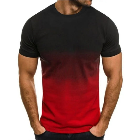 Men's Summer Gradient Series 3D Printed T-shirt: Thin, Loose Fit, Short Sleeve, Fashionable Round Collar, Oversized Leisure Top.