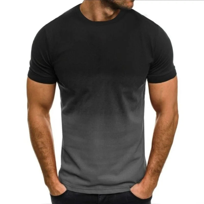 Men's Summer Gradient Series 3D Printed T-shirt: Thin, Loose Fit, Short Sleeve, Fashionable Round Collar, Oversized Leisure Top.