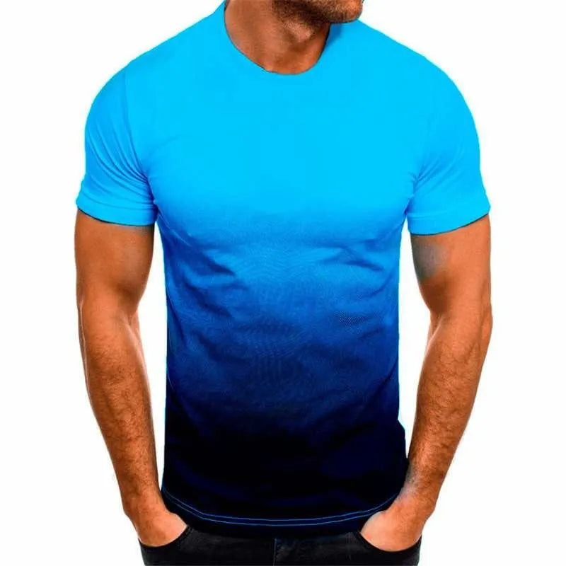 Men's Summer Gradient Series 3D Printed T-shirt: Thin, Loose Fit, Short Sleeve, Fashionable Round Collar, Oversized Leisure Top.