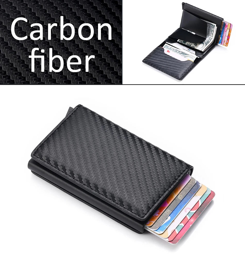 Carbon Fiber Slim Aluminum Men Wallet ID Credit Card Holder Mini RFID Wallet Automatic Pop up Bank Card Case Black Vallet 2023