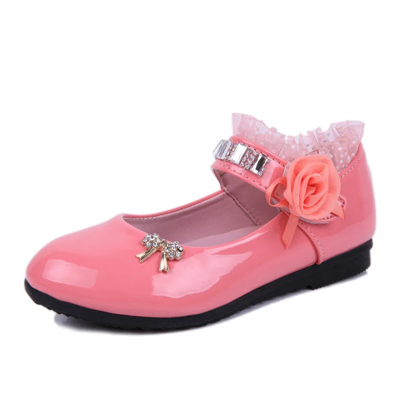 New Elegant Princess PU Leather Sandals for Girls' Wedding and Parties, adorned with beads