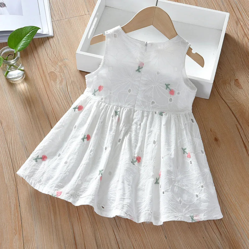 Humor Bear Girls Sleeveless  Dress Summe  New  Cute Embroidery Printed Princess Dress Toddler Kid Clothes For 2-6Y