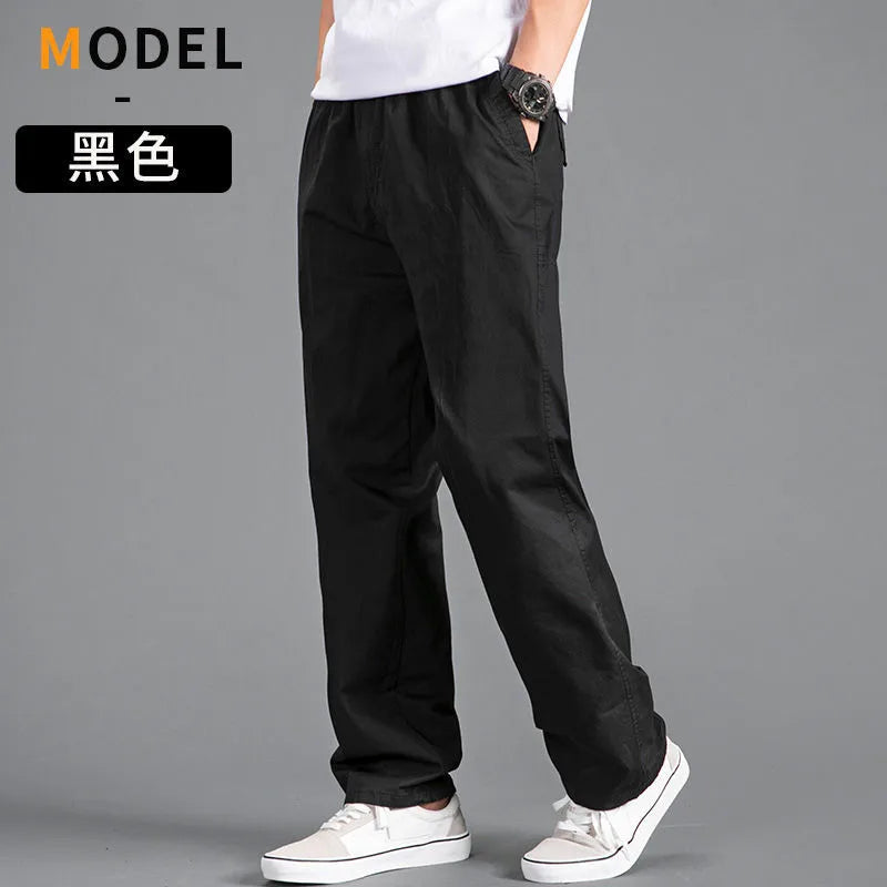 Men's Loose Straight Cargo Pants in Solid Grey, Ideal for Work or Casual Wear. Black Joggers with Versatile Styling