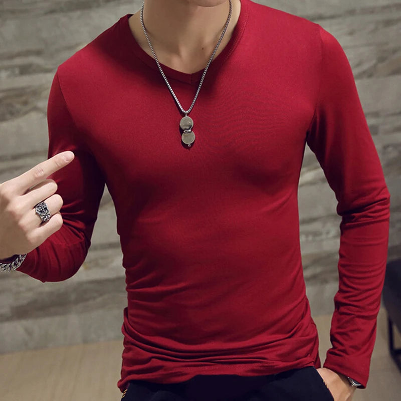 Classic Long Sleeve T-Shirt For Men Fitness T Shirts Slim Fit Shirts Designer Solid Tees Tops