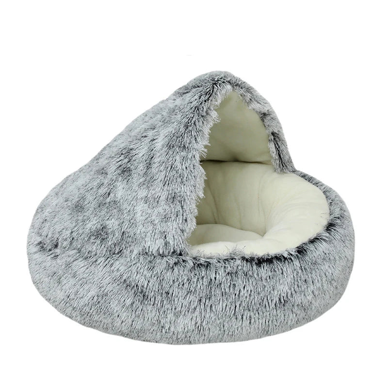 2 In 1Pet Dog Cat Bed Round Plush Cat Warm Bed House Soft Long Plush Bed For Small Dogs Cats Nest Donut Warming Sleeping Bed