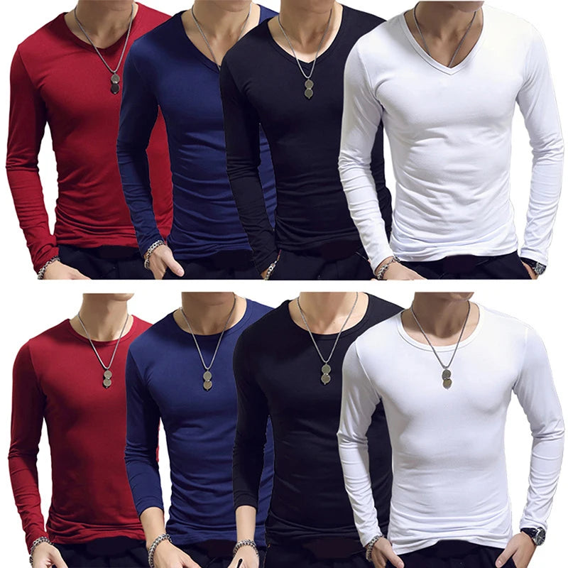 Classic Long Sleeve T-Shirt For Men Fitness T Shirts Slim Fit Shirts Designer Solid Tees Tops