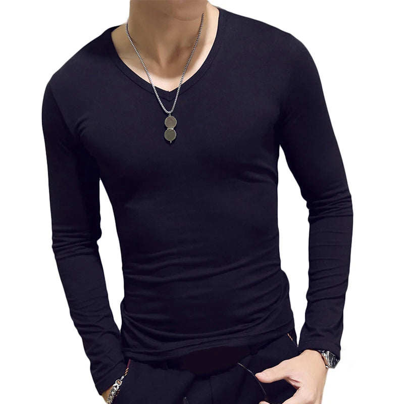 Classic Long Sleeve T-Shirt For Men Fitness T Shirts Slim Fit Shirts Designer Solid Tees Tops