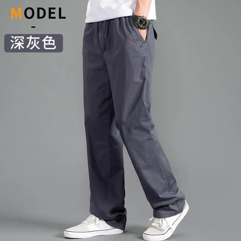 Men's Loose Straight Cargo Pants in Solid Grey, Ideal for Work or Casual Wear. Black Joggers with Versatile Styling