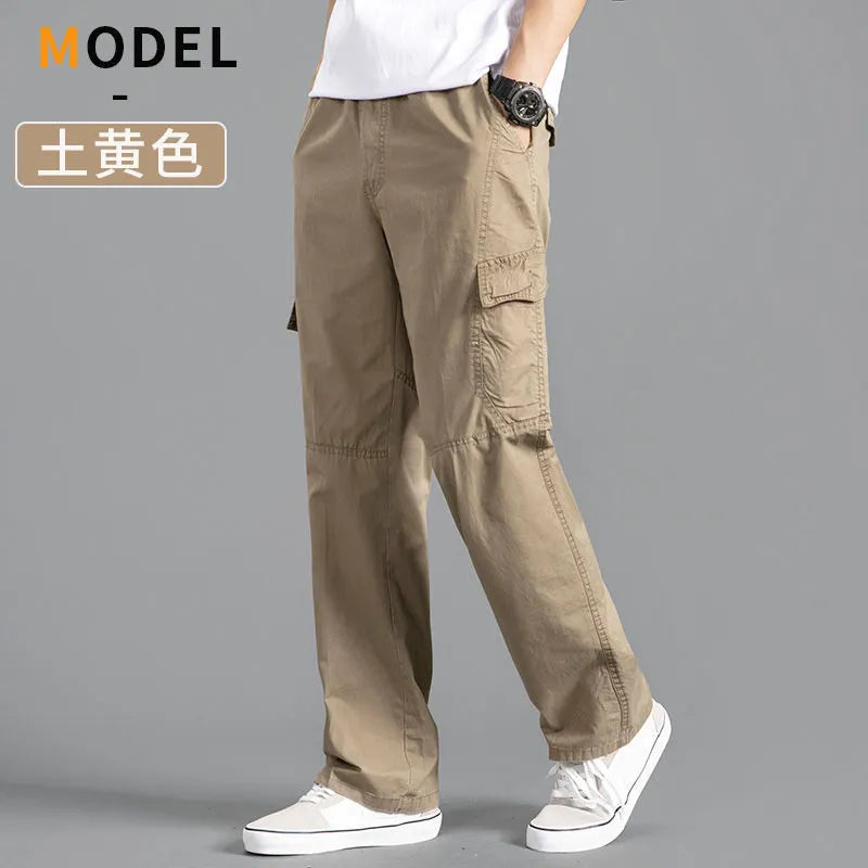 Men's Loose Straight Cargo Pants in Solid Grey, Ideal for Work or Casual Wear. Black Joggers with Versatile Styling