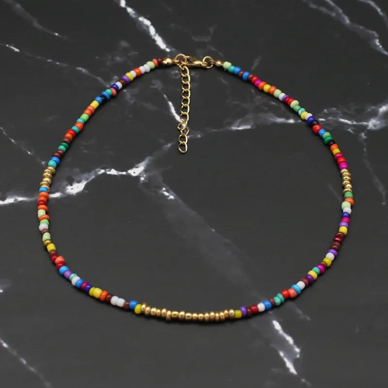 Handmade Rainbow Seed Bead Choker Necklace - Stylish and Colorful Jewelry Gift for Women