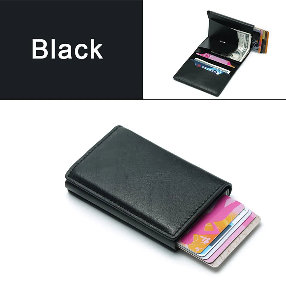 Carbon Fiber Slim Aluminum Men Wallet ID Credit Card Holder Mini RFID Wallet Automatic Pop up Bank Card Case Black Vallet 2023