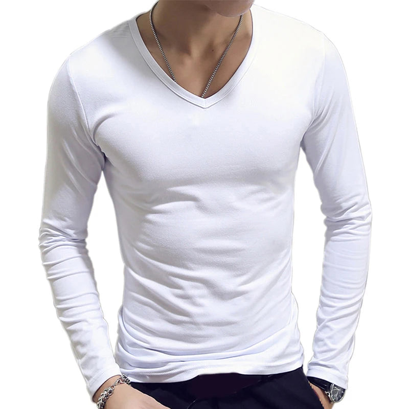 Classic Long Sleeve T-Shirt For Men Fitness T Shirts Slim Fit Shirts Designer Solid Tees Tops