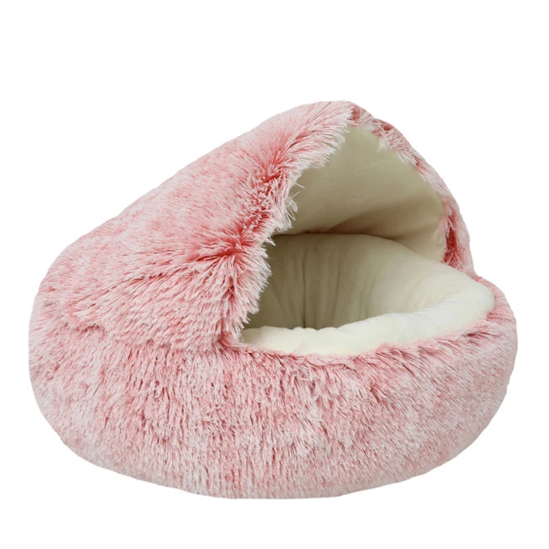 2 In 1Pet Dog Cat Bed Round Plush Cat Warm Bed House Soft Long Plush Bed For Small Dogs Cats Nest Donut Warming Sleeping Bed