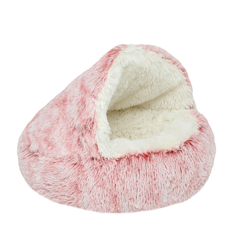 2 In 1Pet Dog Cat Bed Round Plush Cat Warm Bed House Soft Long Plush Bed For Small Dogs Cats Nest Donut Warming Sleeping Bed