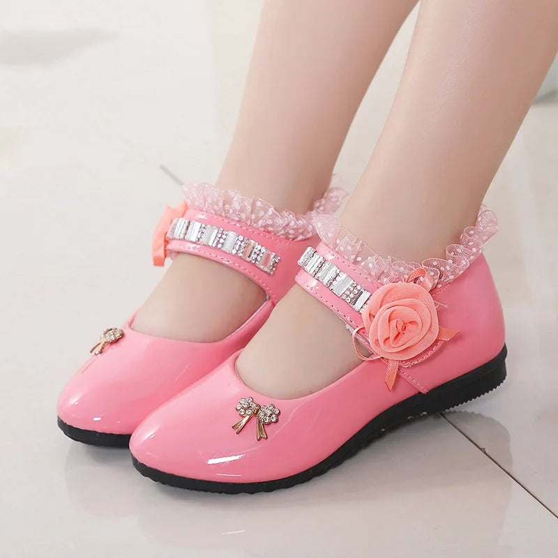 New Elegant Princess PU Leather Sandals for Girls' Wedding and Parties, adorned with beads