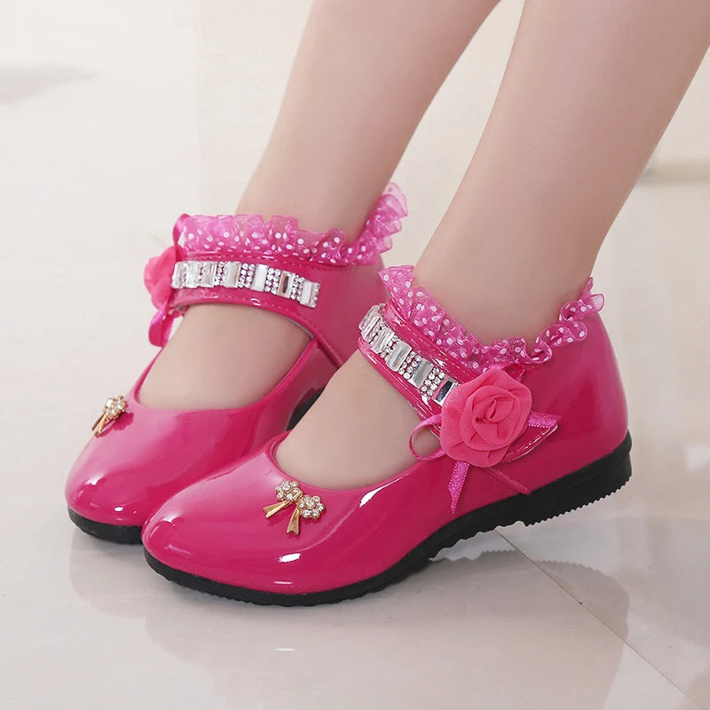 New Elegant Princess PU Leather Sandals for Girls' Wedding and Parties, adorned with beads