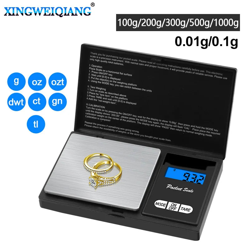 100g 200g 300g 500g 1kg 0.01g 0.1g mini electronic scale pocket digital scale for gold sterling silver jewelry scale