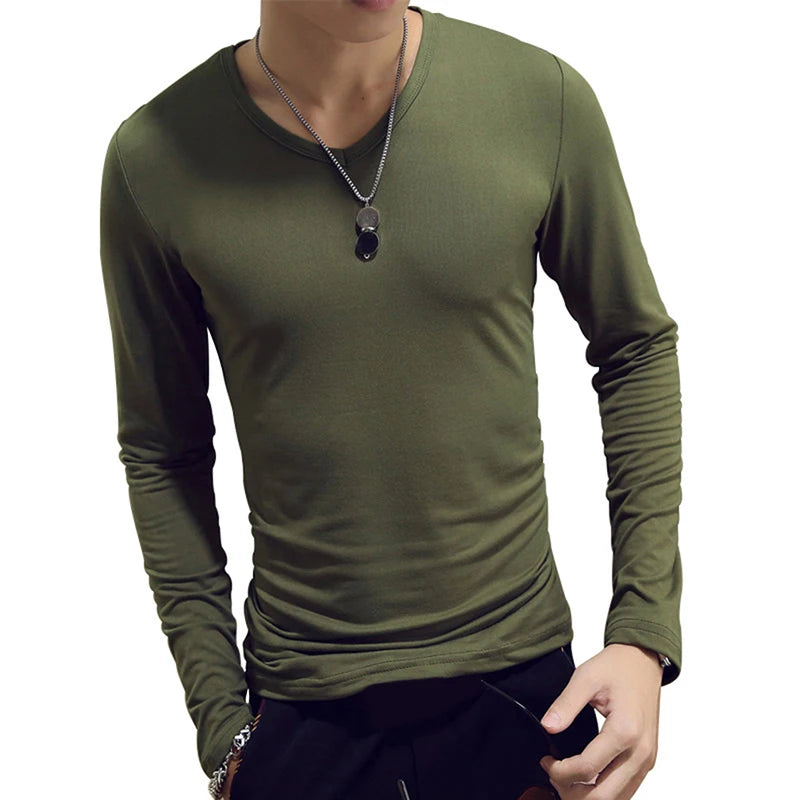 Classic Long Sleeve T-Shirt For Men Fitness T Shirts Slim Fit Shirts Designer Solid Tees Tops