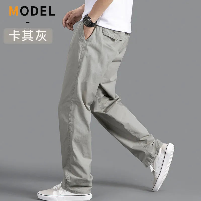 Men's Loose Straight Cargo Pants in Solid Grey, Ideal for Work or Casual Wear. Black Joggers with Versatile Styling