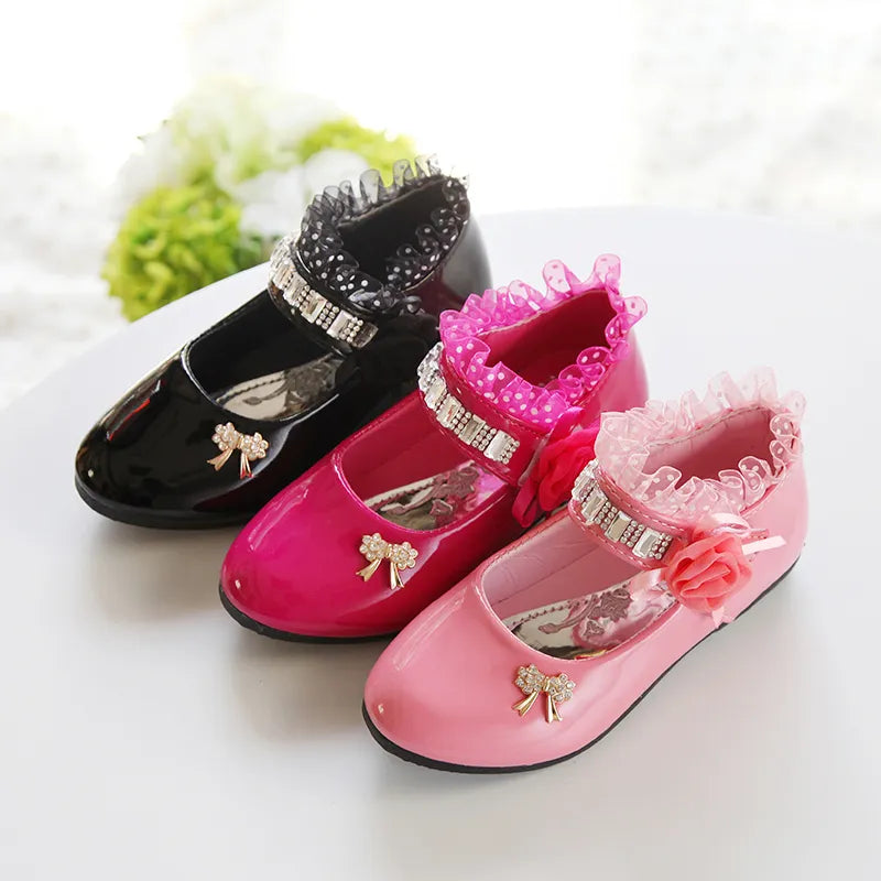 New Elegant Princess PU Leather Sandals for Girls' Wedding and Parties, adorned with beads