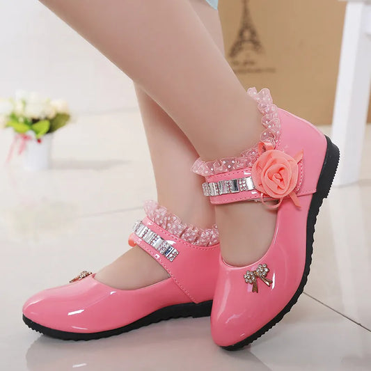 New Elegant Princess PU Leather Sandals for Girls' Wedding and Parties, adorned with beads