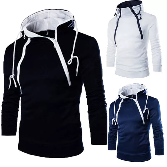 Men's Zipper Hooded Sweatshirt: High Neck Pullover Jacket Coat