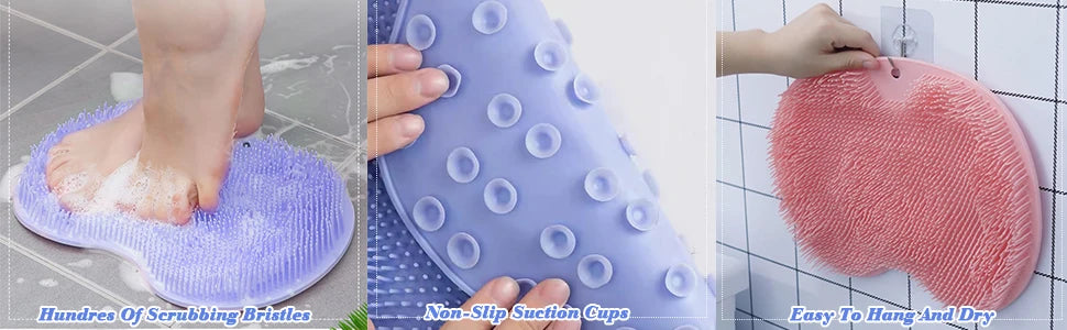 1 Pcs Shower Back & Foot Scrubber,Bathroom Wall Mounted Back Scrubber Silicone Bath Massage Cushion Brush with Suction Cups