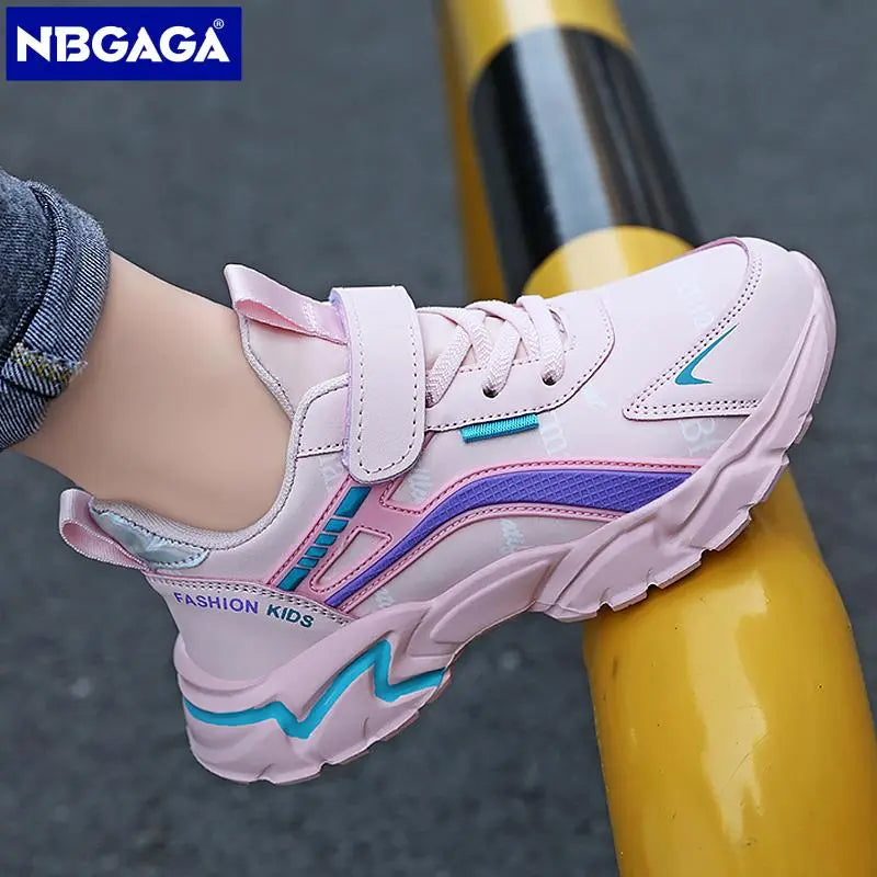 Pink leather shoes for girls aged 7-15, lightweight and fashionable, suitable for casual wear and sports activities. Brand: NBGAGA