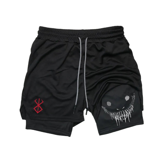 Berserk Anime Men's 2-in-1 Running Shorts: Quick-dry, Double Deck for Gym and Jogging