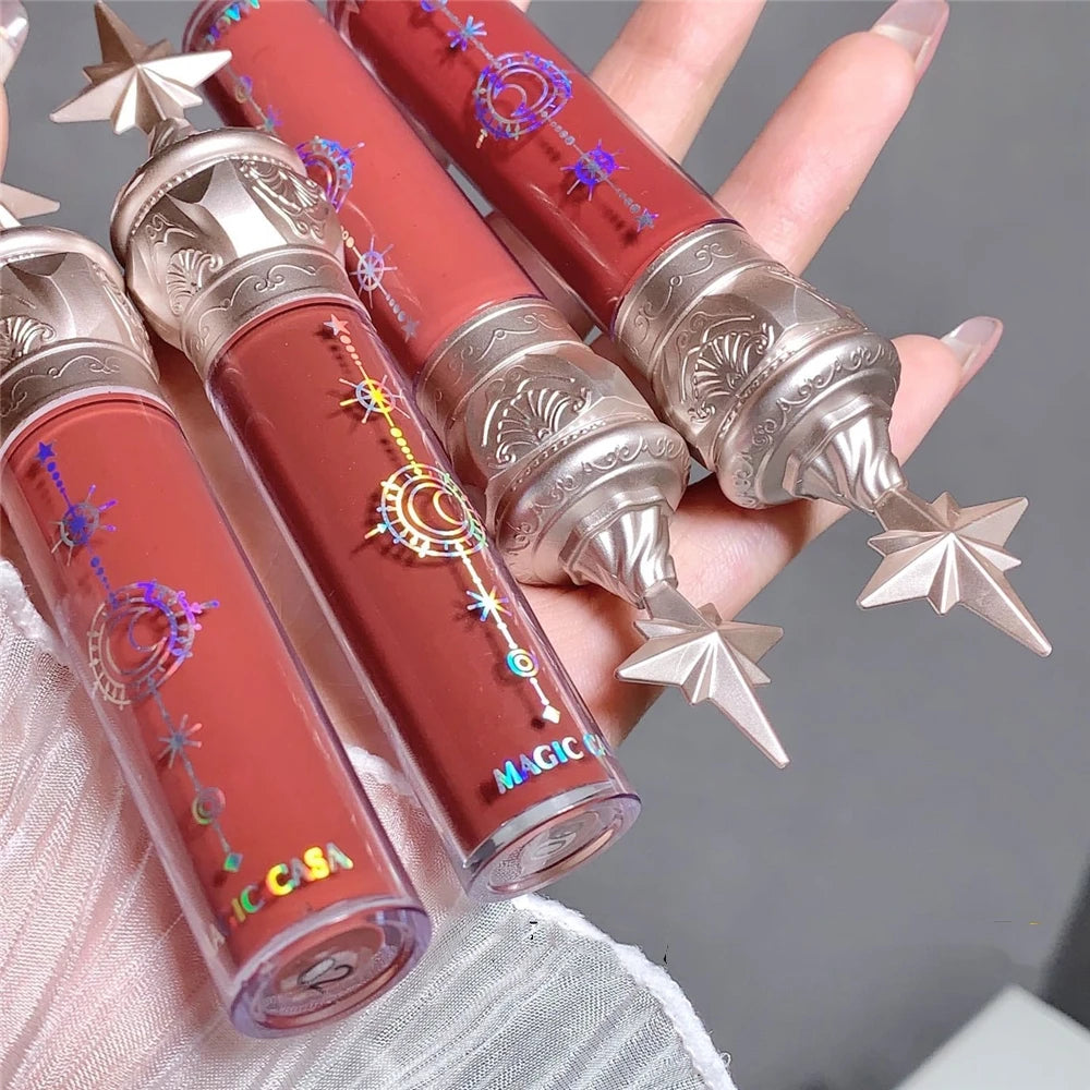 6 Colors Angel Girl Mirror Matte Liquid Lip Gloss Moisturizing Long Lasting Red Pink Lip Gloss Glaze Cute Makeup Product 1Pcs