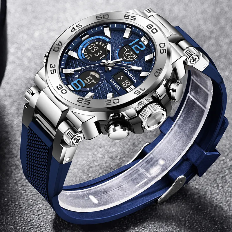 LIGE Luxury LCD Display Men's Sport Watch, Waterproof Military Quartz Male Clock