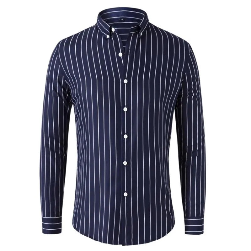 Korean Long Sleeve Striped Shirt Men Clothing Simple Slim Business Casual Blouse Homme Men Shirts Sweatwear