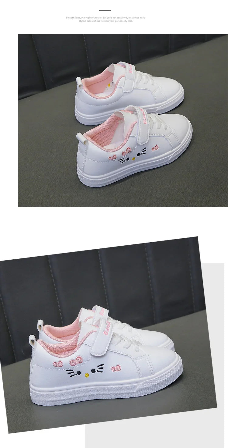 Children's Four Seasons Casual Sport Running Anti-Slip Leather Sneakers for Girls