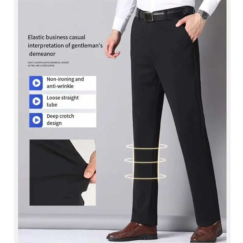 Men's Summer Thin Fashion Business Casual Suit Pants Long Pants Men's Elastic Straight Leg Formal Trousers Plus Size 28-40