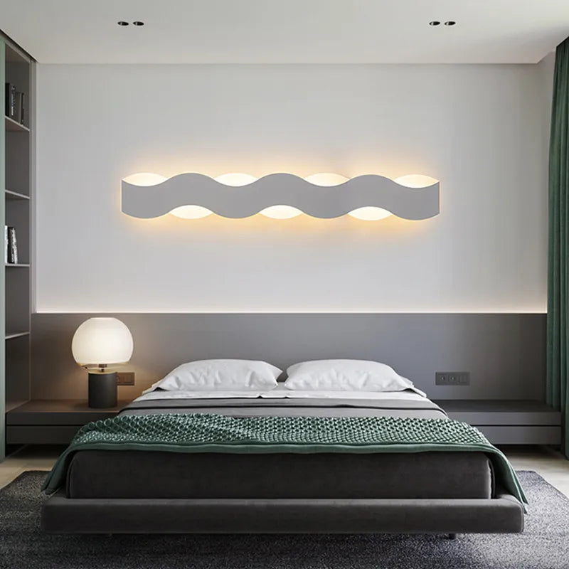 Modern Indoor Corridor LED Wall Lamp: Wave-Shaped Long-Line Decoration Wall Light for Foyer, Sofa Background, Bedroom, and Bathroom