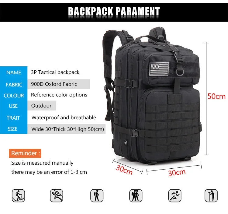 QT&QY 30/45L Man Tactical Backpacks HkingTraveling Bags Survival Outdoor 3P Assault Pack EDC Molle Pack For Trekking Hunting Bag