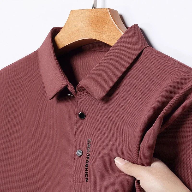 New Men's Short Sleeved Solid Color POLO Shirt Breathable and Comfortable Elastic Top