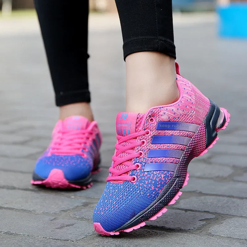 Trendy unisex running shoes with shock absorption, breathable mesh, and available in plus sizes