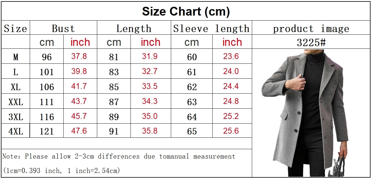 Autumn Winter Man Wool Jackets Lapel Coat Casual Clothing Trench Single-Breasted Thickness Men's England Style