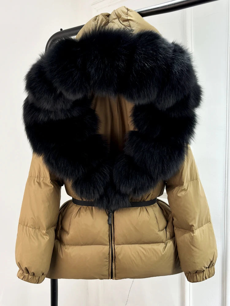 Janveny 2024 Winter Puffer Jacket Women Real Fox Fur Hooded Thick Warm 90% White Duck Down Coat Female Parkas Waterproof