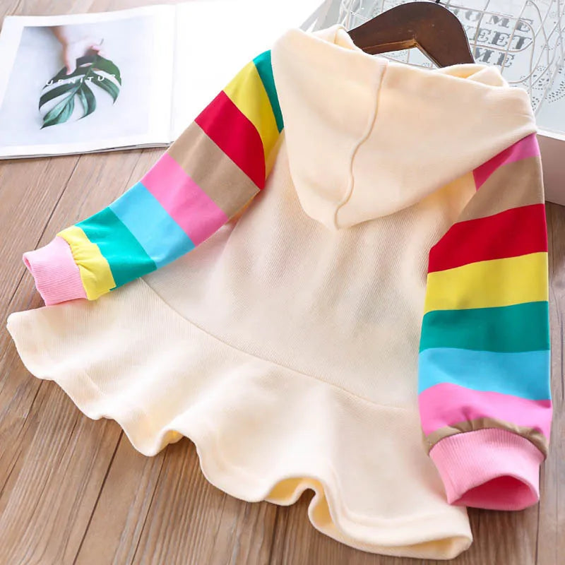 Melario Girls Dress Autumn Long Sleeve Rainbow Striped Princess Dresses for Girl Kids Dress Casual Children Clothing