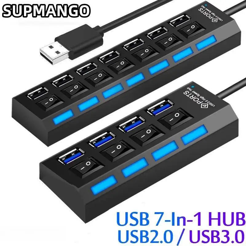 USB HUB USB Switch Hub 2.0 Adapter High Speed Multi 7 Ports Hub USB On Off Portable Splitter For Computer Laptop