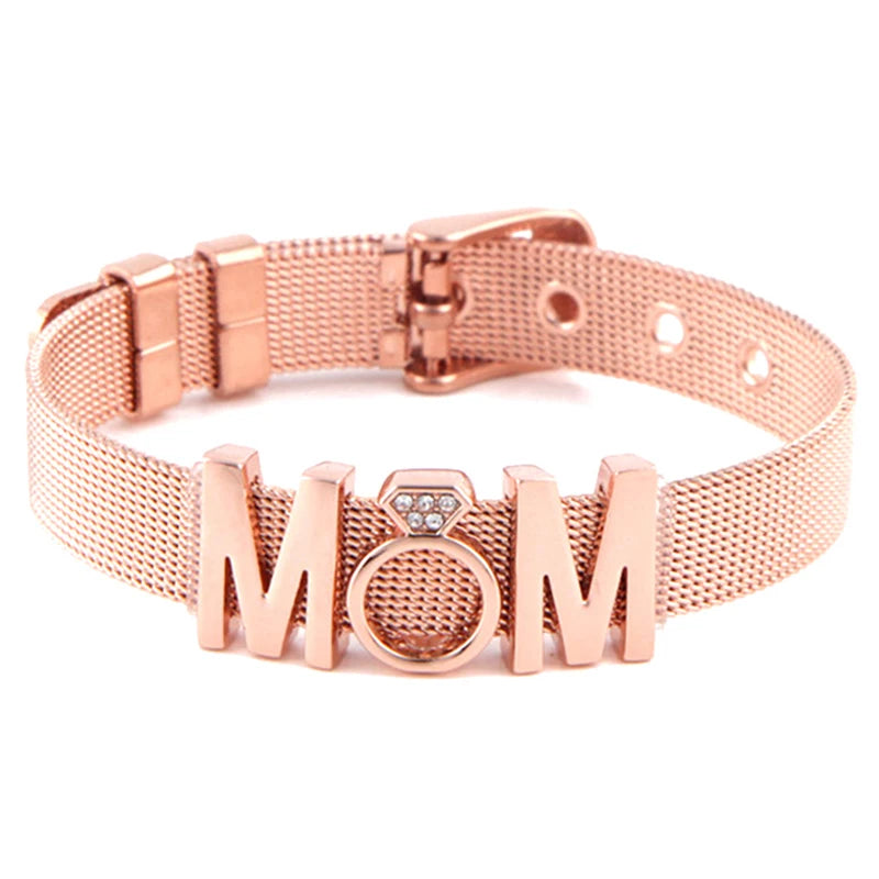 Crystal mom Camera Hollow Love Beads Charm Bracelets DIY Stainless Steel Mesh Belt Bracelet Bangle For Women Men Jewelry Gift