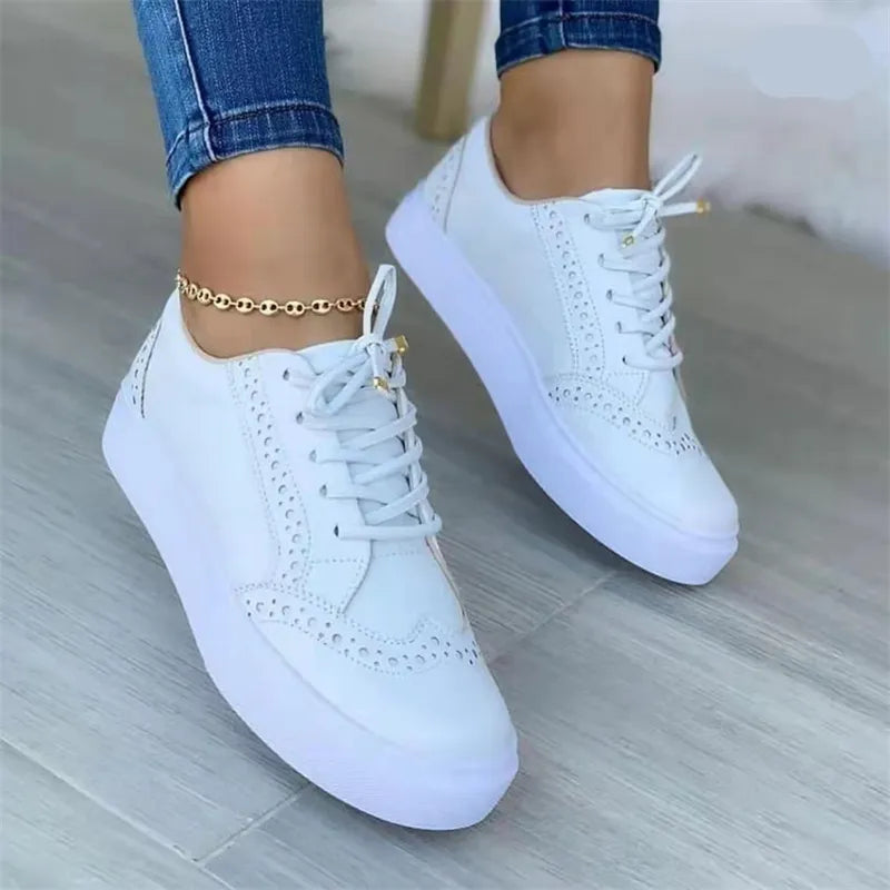 Women's Low-Top Vulcanized, Round Toe, Lace-Up Casual Walking Shoes - Comfortable and Versatile