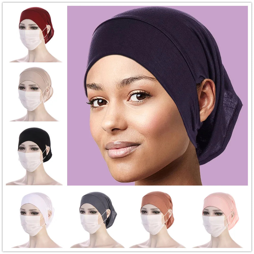 Solid Color Islamic Undercap with Ear Hole for Hijabs