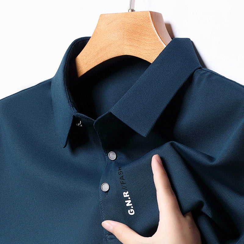 New Men's Short Sleeved Solid Color POLO Shirt Breathable and Comfortable Elastic Top